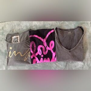 PINK Victoria's Secret women’s Tee Set of 3- Pink, Gold, Gray